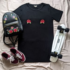 Floral Embroidered Black Summer Skater Dress Size L PacSun